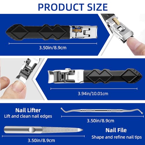 Thick Toenail Clippers for Seniors, Professional Edgy Nail Clippers for Men, Heavy Duty Large Finger Nail Clippers Adult, Angled Head Nail Clippers Cutters with Long Handle (4PCS Nail Clippers Set)