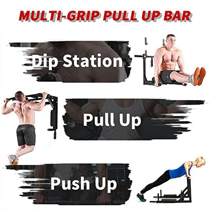 ptlsy Wall Mounted Pull Up Bar Multifunctional with Multi-grip Chin Up Bar Heavy Duty Dip Station for Home Gym Indoor Workout, Fitness Equipment, Dip Stand Supports to 440 Lbs - style: Movable Style