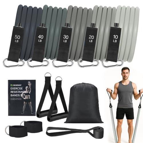 WIKDAY Exercise Resistance Bands with Handles for Working Out Workout Bands Set with Door Anchor for Physical Therapy, Yoga, Pilates - color: Gray, size: Light (10-150lb)