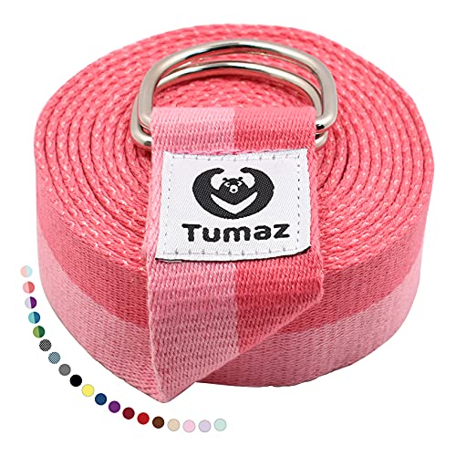 Tumaz Yoga Strap for Stretching with Adjustable D-Ring, 6/8/10 ft | Adjustable D-Ring | Soft Cotton Blend | 15+ Colors | Non-Elastic Yoga Belt for Pilates Stretching & Physical Therapy - color: 02. Pink Match, size: 8 Feet (with Storage Band)