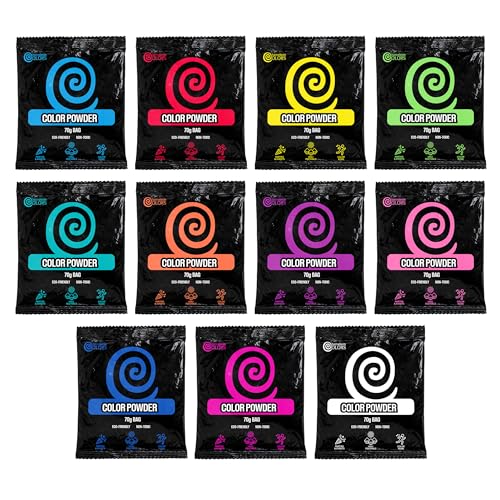 Chameleon Colors 70g Individual Color Powder Packs - 11 Pack - Vibrant Colors - Non-Toxic & Gluten-Free - Great for Holi, Color Wars, Fun Run, Gender Reveal, Summer Camp & More - size: 11 Pack