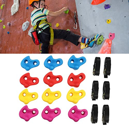 Climbing Brackets, 12 Pieces Climbing Wall Brackets, Robust Strong Rock Wall Climbing Set with Straps for Climbing Wall Trees Indoors and Outdoors