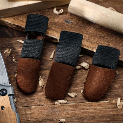 Aliceset 3 Pcs Thumb and Finger Guards for Wood Carving 3 Size Durable Leather Finger Protectors for Crafting Woodworking Kit, Comfortable Fit for All Hand Sizes