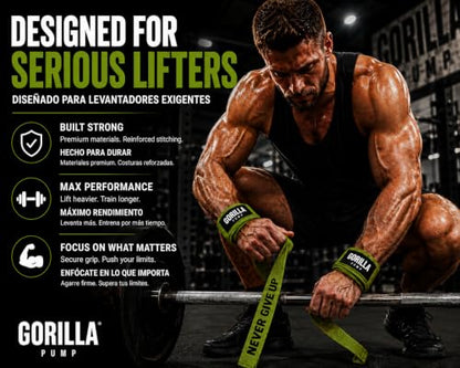 Pair of Deluxe Straps for Weights, Dumbbells, Gym and Crossfit with Non-Slip Grip and Durable Never Give Up Design - color: Green