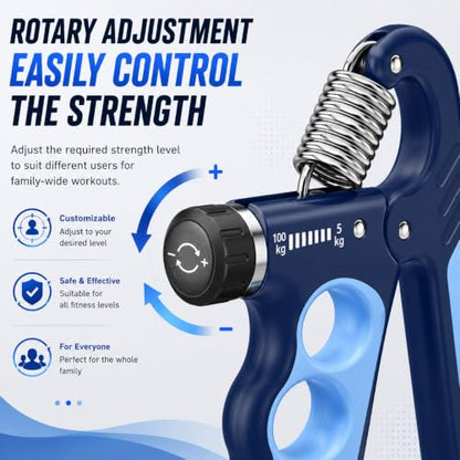 Hand Grip Strengthener Set with Adjustable Resistance 5-100 kg | 3-Piece Training Kit, Forearm Strengthener, Finger Exerciser, Automatic Rep Counter, Injury Recovery