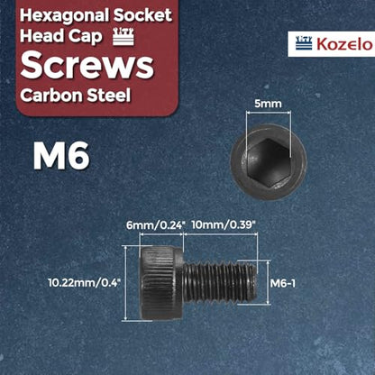 25pcs Socket Head Cap Screws - [M6-1 x 10mm] Alloy Steel Black Oxide Grade 12.9 Internal Hex Screw for 3D Printer Furniture Industrial Use, Black - size: M6-1x10mm