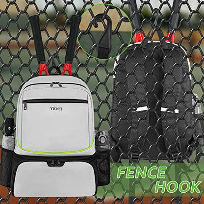 Ytonet Tennis Bag Tennis Backpack for Women Men 2 Rackets | Insulated Pocket and Ventilated Shoe Compartment, Gym Bags with Fence Hook for Pickleball and Badminton Rackets - color: Grey