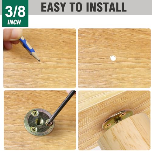 FoDau770 3/8"-16 Brad Hole T-Nut with Screws, Zinc Plated Carbon Steel 3-Hole T-Nuts, Insert Female Thread Mounting Fastener for Wood Furniture and DIY Project - 16 Set (64 Pieces) - size: 3/8"-16