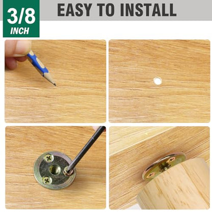 FoDau770 3/8"-16 Brad Hole T-Nut with Screws, Zinc Plated Carbon Steel 3-Hole T-Nuts, Insert Female Thread Mounting Fastener for Wood Furniture and DIY Project - 16 Set (64 Pieces) - size: 3/8"-16
