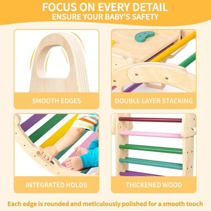 7in1 Extra Large Pikler Triangle Set, Indoor Climbing Toys for Toddlers, Foldable Wooden Montessori Climbing Set with Arch, Ramp & Ladder Baby Indoor Playground Jungle Gyms for Toddlers