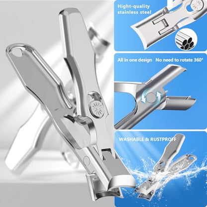 Nail Clippers for Men Thick Nails,INXEN Wide Jaw Opening No Splash Fingernail Clipper with Catcher,German Toe Nail Clippers for Thick Nails for Seniors, Stainless Steel Nail Cutter for Adult - style: Silver