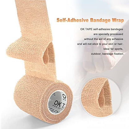 OK TAPE Self Adherent Cohesive Bandages Wrap 12Packs 2" x 5 Yards | Non-Woven Elastic for Thumb Finger Wrist Ankle Self Adhesive Bandage Wrap Breathable Vet Wrap Bandages Tape (Sapphire Blue) - color: Blue, size: 2 In x 5 Yards