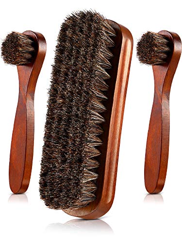Jovitec 3 Pieces Horsehair Shoes Polish Brushes Kit Leather Shoes Boots Care Clean Polish Daubers Applicators