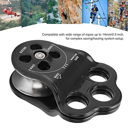 30KN Dual Bearing Hitch Climber Pulley, for Arborist Tree Climbing with 3 Holes Side Plate