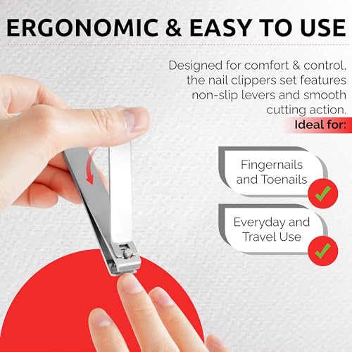 Nail Clipper Set for Men & Women – Stainless Steel Fingernail Clipper & Toe Nail Clippers with Curved & Straight Blades Toe Professional Nail Cutter Kit with Tin Case for Gift & Travel - color: Silver