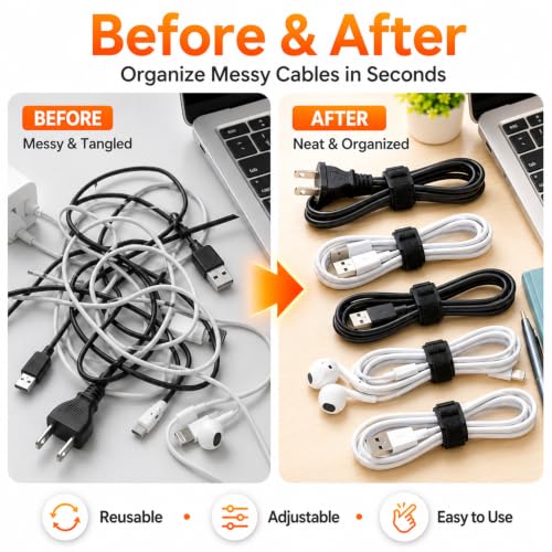 Ysenchan Hook & Loop Straps (10 Pack), Reusable Adjustable Nylon Cinch Cable Straps, Heavy Duty Hook and Loop Fastening Cable Ties for Cords & Cable Management – 1” x 12”, Black - size: 12 Inch