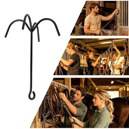 Tack Hooks for Barn 4 Prong Equestrian Gear Organizer Rack | 2 Pieces Tack Hangers for Workshop Garage Utility Room Stable Barn Trailer Stall Fence Rail