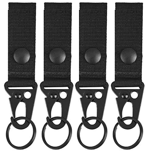 Azarxis Tactical Molle Key Ring Chain Gear Clip Key Keeper Keychain Nylon Belt Key Holder Carabiners Hanger Buckle Hook - color: Black - 4 Pack