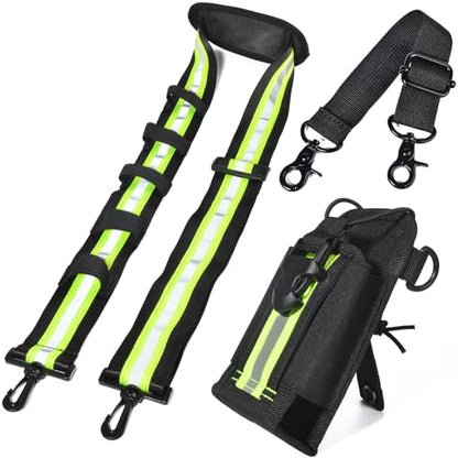 HYS Molle Nylon Elastic Pouch Case, Adjustable Reflective Shoulder Strap | Shoulder Strap W/Padded Non-Slip for Shoulder Speaker Mic Holder, Anti-Sway Strap, Hands-Free Two Way Radio Case - color: Green