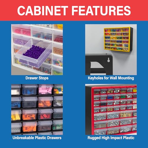 Akro-Mils 64-Drawer Plastic Drawer Storage Cabinet for Garage Organization, Bead Organizer, Building Bricks Storage, Teacher Toolbox, Makeup Organizer, 20" W x 6" D x 16" H, 10164 White | Plastic Cabinet w/ Drawers for Garage Organization, Beads, Building