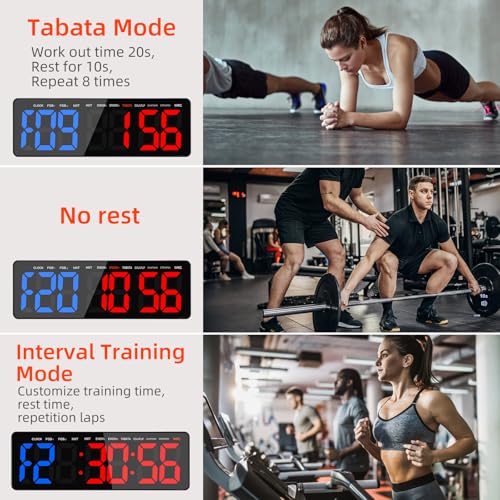 Gym Timers, 16.5" Large LED Display Wall Clock, Interval Timer for Workout, Stopwatch/Countdown Timer with Remote, 12/24H Digital Wall Clock, Portable Home Gym Accessories - size: 16.5 inch