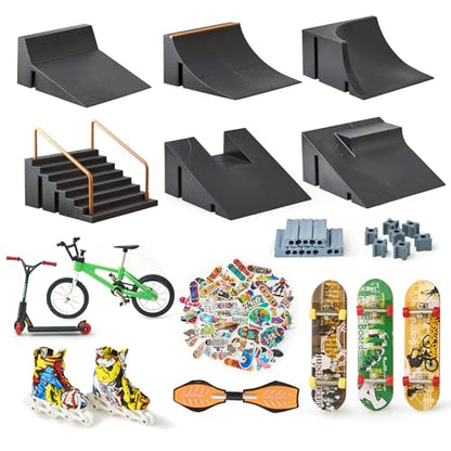 Finger Skateboard Ramps Sets DIY Assembly Mini Finger Skateboard 14 Pieces Fingerboard Skatepark for Kids Children Training Props Fingerboard Park