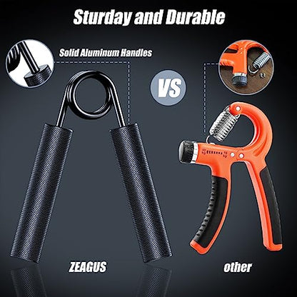 ZEAGUS Grip Strength Trainer 4 Pack,Metal Hand Grip Strengthener Kit-Black | Non-Slip Heavy-Duty Forearm Exerciser,50LB-200LB Hand Gripper for Muscle Building and Hand Rehabilitation Exercising - color: Black