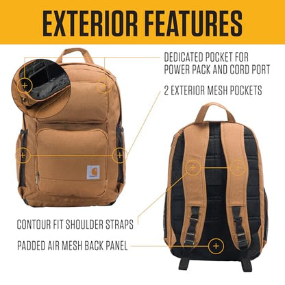 Carhartt 28L Dual-Compartment Backpack, Durable Pack with 16"Laptop Sleeve and Duravax Abrasion Resistant Base, Carhartt Brown - color: Carhartt Brown