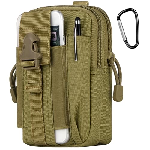 Tactical Molle Pouch Compact Utility Waist Bag Phone Holster Holder for 4.7"-6.9" iPhone 15 Pro Max/15 Pro/14 Plus/14 Pro Max/14/13 Pro Max/13 Pro/12 Pro Max/11 Pro Max - color: Khaki