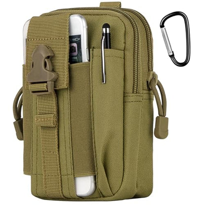Tactical Molle Pouch Compact Utility Waist Bag Phone Holster Holder for 4.7"-6.9" iPhone 15 Pro Max/15 Pro/14 Plus/14 Pro Max/14/13 Pro Max/13 Pro/12 Pro Max/11 Pro Max - color: Khaki
