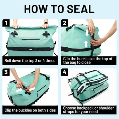 MIER Large Waterproof Duffel Bag - 60L/80L Dry Bag Backpack | Detachable Backpack Straps; Multi-Pockets; Roll-Top with Hook-and-Loop Closure; Motorcycle, Kayaking, Gym, Beach, Boating - color: Green, size: 80L