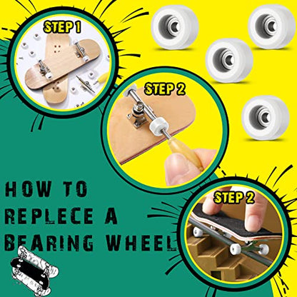 Zhehao 8 Pcs Fingerboard Bearing Wheels Standard Fingerboard Tool CNC Lathed Bearing Wheels Screwdriver and 2 Pcs Nut Driver for 34 mm Wide Decks Finger Skateboard Trucks(White) - color: White