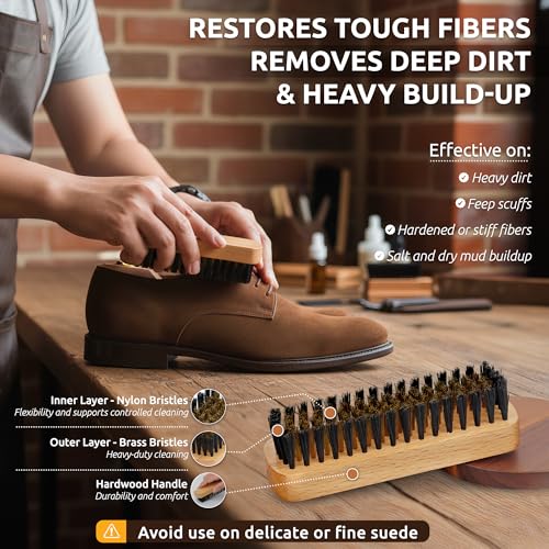 TAKAVU Suede & Nubuck Cleaning Kit, Crepe & Brass Brush, Eraser Block | Restores Suede Shoes & Boots, Includes Microfiber Towel, Brass Bristle Brush & Rubber Cleaning Block