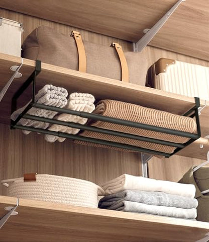 2Pcs Expandable Shoe Rack Organizer for Closet, 16.13-31.49 Inch Adjustable shoe shelf, Hanging Shoe Organizer Under Cabinet Storage Shelf for Kitchen, Laundry Room, Dorm Room, Wardrobe -Black