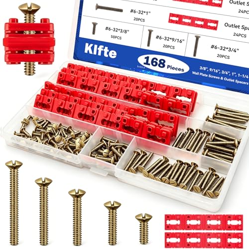 168pcs Bronze Wall Plate Screws & Outlet Spacers Kits, 3/8", 9/16", 3/4", 1", 1.2" Outlet Screws 6-32 and Receptacle Spacers for Switch Electrical Box - color: Bronze+Red, size: 3/8", 9/16", 3/4", 1", 1.2"