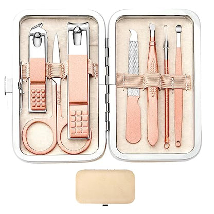 Manicure Set Women Men Nail Clipper Set Travel Manicure Tool Nail Care Set | Finger Toe Nail Clippers Kit Personal Care Tool with Portable Case Women Men Nail Grooming Kit Gifts for Mother Wife - color: Rose Gold