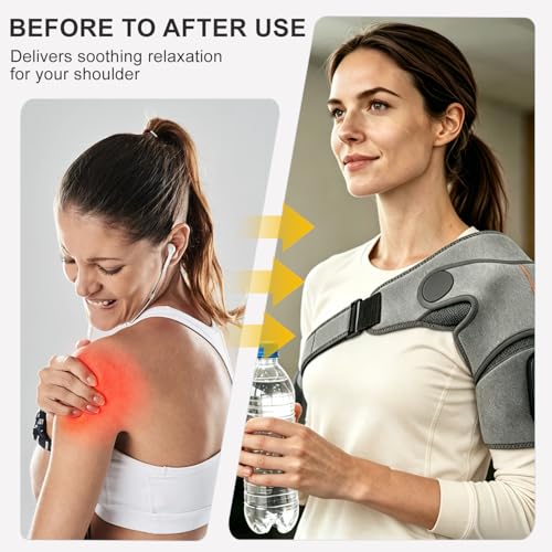 Triple Method Shoulder Massager for Deep Tissue, 5000mAh Cordless Wearable Vibration Heated Shoulder Brace for Muscle Massage Home & Outdoor (LightGray)