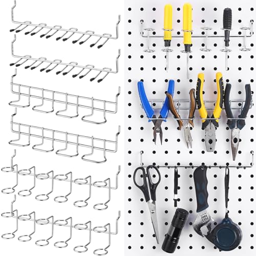 Coume 6 Pcs Pegboard Screwdriver Holders Organizer Pegboard Plier Holders Stainless Steel Peg Board Tool Utility Hooks Accessories Shelving Display Multi-Ring Tool Racks for Shop Store(Silver) - color: Silver