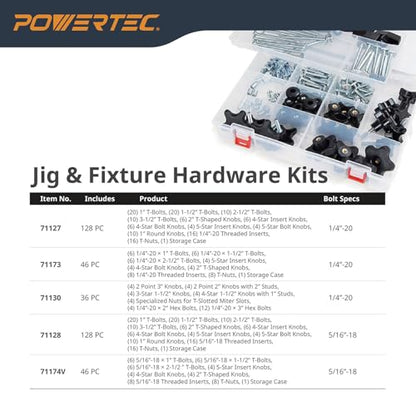 POWERTEC 71121V T Track Knob Kit w/Threaded Knobs and 5/16”-18 T Track Bolts, 16 Piece Set, T Track Accessories for Woodworking Jigs and Fixtures - size: 5/16”-18 threaded, 16 Piece Set, style: Knob Kits