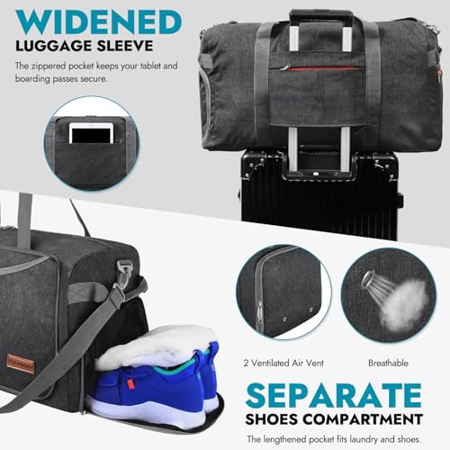Canway 85L Travel Duffel Bag, Foldable Weekender Bag with Shoes Compartment for Men Women Water-proof & Tear Resistant (Panther Black, 85L) - color: Panther Black, size: 85L