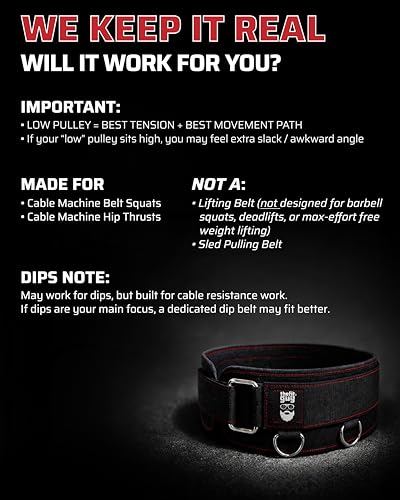 THEFITGUY Original Multi-Attachment Belt for Cable Squats & Hip Thrusts | 5 D-ring points, 2 straps (40in/27in), hook-and-loop closure, fits a 32-52in waist for glute and quad work