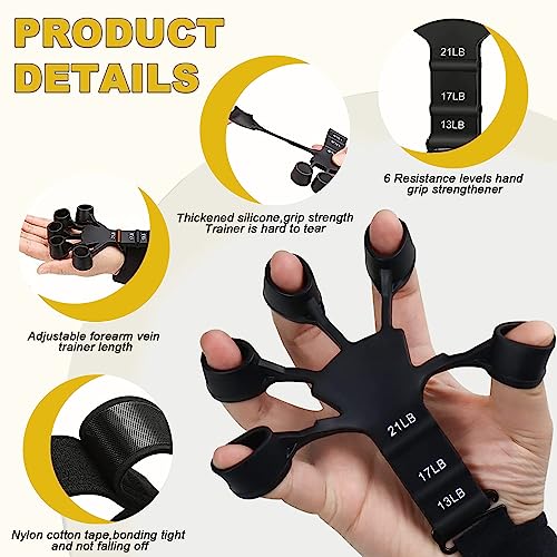 Upgraded Finger Strengthener, 2 PCS Grip Strength Trainer, 6 Resistant Level Forearm Strengthener, Gripster, Finger Exerciser and Hand Gripper Strengthener Relieve Pain for Arthritis, Carpal Tunnel