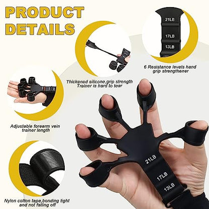 Upgraded Finger Strengthener, 2 PCS Grip Strength Trainer, 6 Resistant Level Forearm Strengthener, Gripster, Finger Exerciser and Hand Gripper Strengthener Relieve Pain for Arthritis, Carpal Tunnel