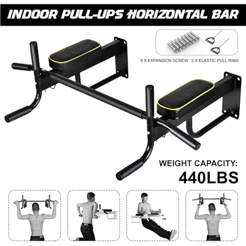 Wall Mounted Pull-Up Bar, Home Assisted Abdominal Indoor Pull-Up Hanging Strengthening Abdominal Muscle Training Band Equipment for Indoor Home Gym Exercise, Supports 440 Pounds