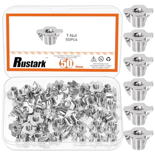 50Pcs M6x10mm Nickle Four-jaw Tee Nuts Assortment Kit Metric T Nut 4 Pronged Tee Blind Nuts Threaded Insert for Wood Furniture Rock Climbing Holds Cabinetry - style: nickle plated 6x10MM 4-pronged tee nuts