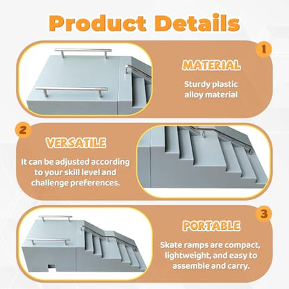 Simhoa Finger Skateboard Ramp, Mini Fingerboard Ramp, Plastic Skateboard Obstacle, Training Props for Finger Skill Development, Desk Skatepark Toy & Gift for Kids Teens Fingerboard Players, Stairs - size: Stairs
