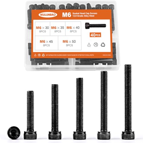 M6 x 30mm 35mm 40mm 45mm 50mm Hex Socket Head Cap Screws Bolts 12.9 Grade Alloy Steel, Black Oxide Finish, Metric Allen Hex Drive, Machine Fully Threaded, Assortment Kit 40PCS - size: M6 x 30/35/40/45/50mm (40PCS)