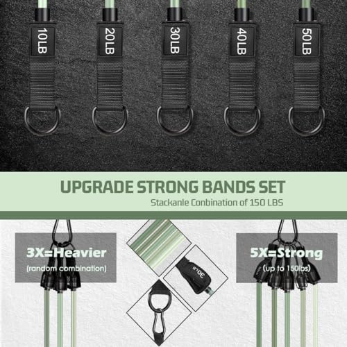 VEICK Resistance Bands with Handles, Ankle Straps, Door Anchor | Accredited Lab Certified, 100% Natural Latex, Cushioned Handles, Versatile for Yoga, Pilates, Strength, Home Gym - color: Green 150LBS
