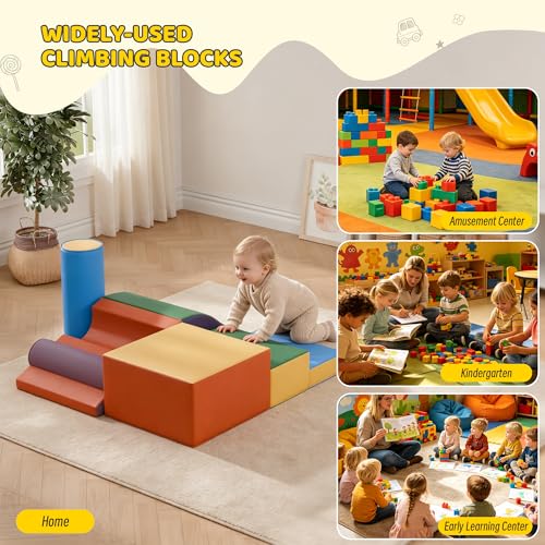 Soft Climbing Toys for Toddlers, 7-Piece Foam Climbing Blocks with PU Leather Cover, Modular Climb and Crawl Activity Play Set for Indoor Playroom (Classic) - color: Classic