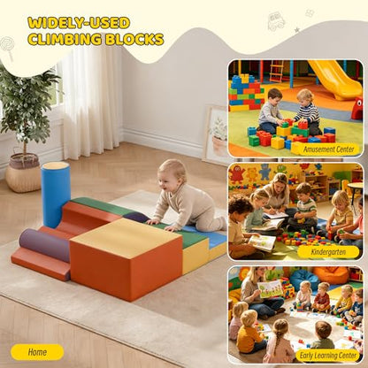 Soft Climbing Toys for Toddlers, 7-Piece Foam Climbing Blocks with PU Leather Cover, Modular Climb and Crawl Activity Play Set for Indoor Playroom (Classic) - color: Classic